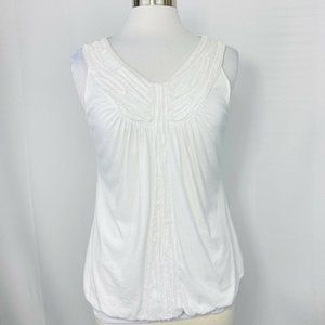 Chico’s Women’s M Sz 1 Top Tank White Boho Sequin Raw Edge Detail #C